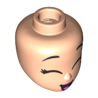Lego Minidoll Head Closed Eyes, Open Mouth Smile, Dark Pink Lips / Light Nougat