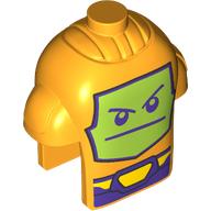 Lego Minifig Head Special, Robot Armor with Lime Screen, Dark Purple Face, Belt print / Bright Light Orange