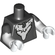 Lego Torso, Dual Molded Arms, White Fur Stomach Print, Black Sleeves Pattern, White Arms and Hands / Black