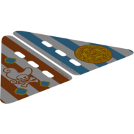 Lego Duplo Boat Sail 5 x 7 with 4 Dark Orange Stripes and Hat, Skull and Crossbones and Patches / 4 Blue Stripes and Medallion with Gold Skull and Crossbones Print (Two Parts) / Trans-Clear