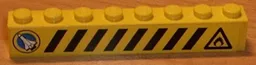 Brick 1 x 8 with Black and Yellow Danger Stripes, Shuttle Left, Flame Right Pattern (Sticker) - Set 6459