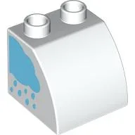 Duplo Brick 2 x 2 x 1 1/2 with Curved Top, Rainbow on Left Side, Rain Cloud on Right Side Print / White
