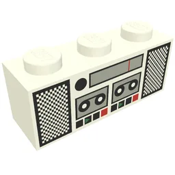 Brick 1 x 3 with Radio and Tape Player Print / White