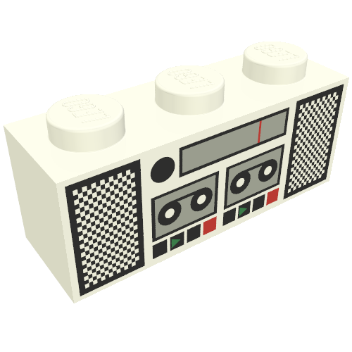 Lego Brick 1 x 3 with Radio and Tape Player Print / White