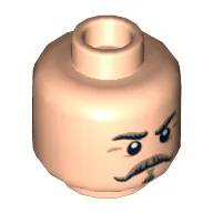 Minifig Head Captain J. Fuller, Dual Sided, Dark Tan Moustache and Eyebrows, Stern / Angry Print [Hollow Stud] / Light Nougat
