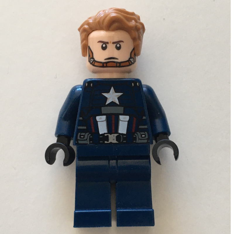 Lego Captain America in Dark Blue Outfit with Black Hands and Hair