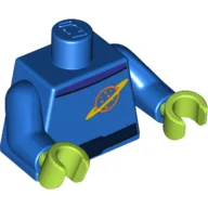 Torso Space Suit, Dark Blue Belt, Dark Purple Collar, Planet with Ring Logo Print, Blue Arms, Lime Hands / Blue