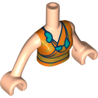Lego Minidoll Torso Woman, Orange Dress, Bright Light Orange Belt, Dark Turquoise Necklace, Light Nougat Hands and Arms / Light Nougat