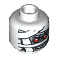 Minifig Head Mummy, Red Eyes and Glow in Dark Wrapping Print [Blocked Open Stud] / White