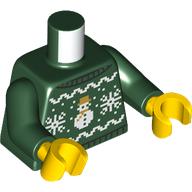 Lego Torso, Christmas Sweater, Snowman, Snowflakes print, Dark Green Arms, Yellow Hands / Dark Green