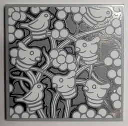 Tile 4 x 4 with Silver Mirror with White Birds and Grapes Pattern (Sticker) - Set 21344