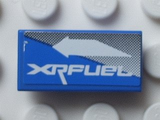 Lego Tile 1 x 2 with White Arrow Left and 'XRFUEL' on Blue and Gray Pattern (Sticker) - Set 8662