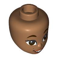 Lego Minidoll Head, Dark Brown Eyebrows, Brown Eyes, Nougat Lips, Open Mouth Smile / Medium Nougat