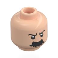 Lego Minifig Head Thomson, Black Eyebrows, Thick Moustache Flared Ends, Angry / Smile, Closed Eyes / Light Nougat