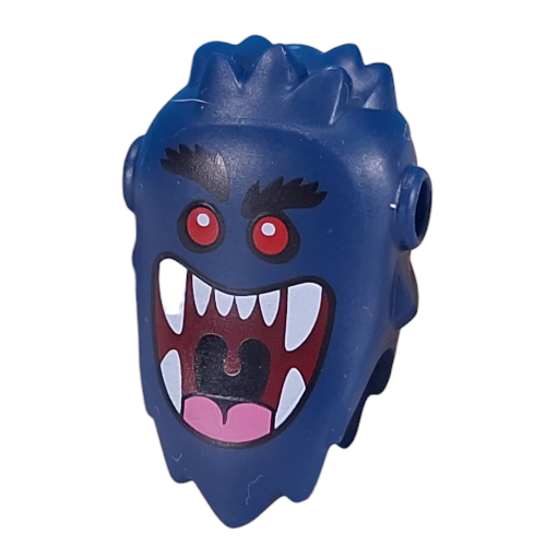 Lego Minifig Head Special Bogeyman with Red Eyes, Black Eyebrows, White Fangs, Tongue print / Dark Blue