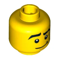 Minifig Head DJ, Eyebrows, Raised Right Eyebrow, Crooked Smile Print [Blocked Open Stud] / Yellow