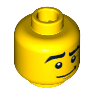 Lego Minifig Head DJ, Eyebrows, Raised Right Eyebrow, Crooked Smile Print [Blocked Open Stud] / Yellow