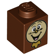 Lego Brick 1 x 1 with Clock Face with Eyes and Mouth Print (Cogsworth) / Reddish Brown
