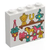 Brick 1 x 4 x 3 with Trophies, Horses, Ribbons, Hanging Plant Print / White