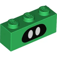 Brick 1 x 3 with Black Mask, White Eyes Print / Green