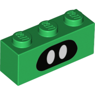 Lego Brick 1 x 3 with Black Mask, White Eyes print / Green