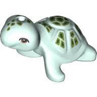 Animal, Turtle with Brown Eyes and Olive Green/Dark Green Shell Print / Light Aqua