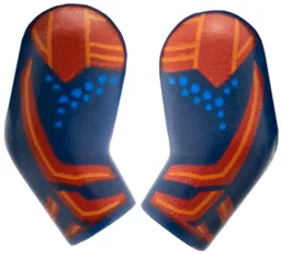 Arm, (Matching Left and Right) Pair with Red Pauldron, Cuff, and Stripe, Orange Trim and Blue Dots Pattern / Dark Blue