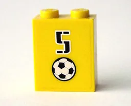 Brick 1 x 2 x 2 with Inside Axle Holder with Number 5 and Soccer Ball (Football) Pattern (Sticker) - Set 3424