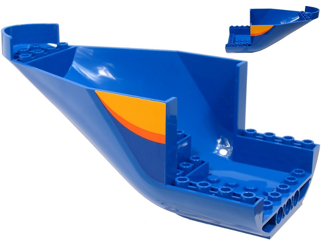 Lego Aircraft Fuselage Aft Section Curved Bottom 8 x 16 with 2 Holes with Bright Light Orange and Orange Stripe Pattern on Both Sides (Stickers) - Set 60262