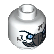 Lego Minifig Head Voom Voom, Vulture with Dark Bluish Gray Beak and Mouth, Light Blue Eyes and Purple Sinew Patches Print [Hollow Stud] / White