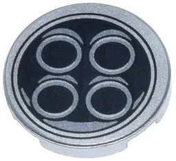 Tile, Round 2 x 2 with Bottom Stud Holder with 4 Exhaust Pipes in Black Circle Pattern / Metallic Silver