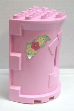 Lego Duplo Wall 4 x 6 x 6 Curved Turret - Castle with Yellow and Pink Flowers Pattern on Both Sides (Stickers) - Set 4828