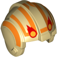 Lego Helmet Rebel Pilot, Center Ridge with Red and Yellow Meteors, Orange Trim Print / Tan