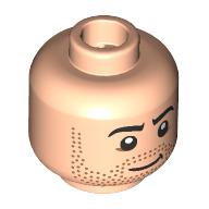 Lego Minifig Head Winter Soldier, Black Eyebrows, Dark Brown Stubble Beard, Neutral Smile / Angry / Light Nougat