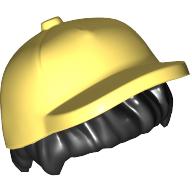 Lego Hair and Hat, Cap, Black Hair Pattern / Bright Light Yellow