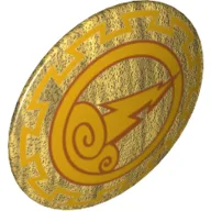 Shield Round Bowed with Stormcloud and Lightning Print / Pearl Gold