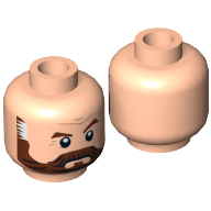 Lego Minifig Head Latham Cole, Beard Full Brown with Graying Temples and Wrinkles Print [Hollow Stud] / Light Nougat