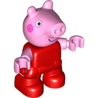 Duplo Figure Child, Pig with Dark Pink Cheeks, Big Smile Print / Red