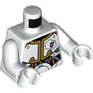 Lego Torso Armor, Gold Trim, Coral and Dark Turquoise Circuitry Print, White Arms and Hands / White