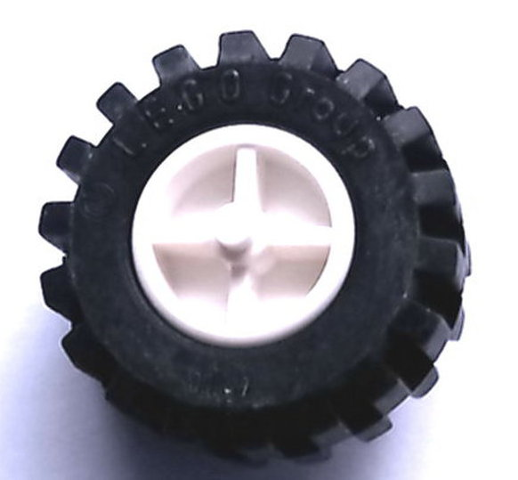 Lego Wheel Center Wide with Stub Axles (Tricycle) with Black Tire 21mm D. x 12mm - Offset Tread Small Wide, Raised Groove (30190 / 60700)