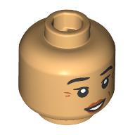 Lego Minifig Head Dwarf Cleric, Black Eyebrows, Crows Feet, Peach Lips, Raised Eyebrow, Smile / Stern, Angry / Warm Tan