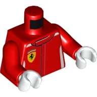 Torso Racing Jacket with White Trim and Ferrari Logo Print, Red Arms, White Hands / Red