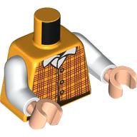 Lego Torso, Dark Red Checkered Shirt, White Collar, Dark Brown Pants print, White Arms, Light Nougat Hands