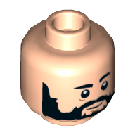 Lego Minifig Head Temmin 'Snap' Wexley, Beard Black Full, Eyebrows, White Pupils, Medium Nougat Lines Under Eyes and Chin Print