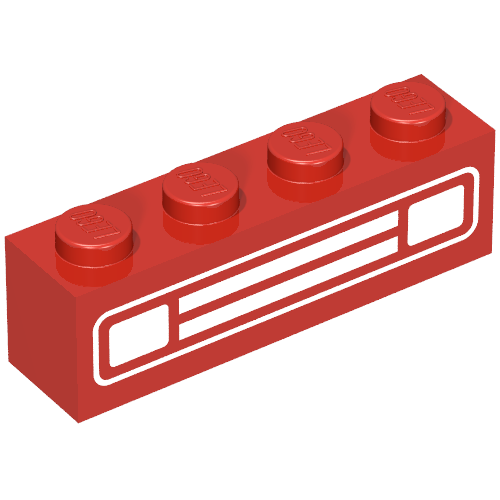 Lego Brick 1 x 4 with Bottom Tubes, Lowered Center Cross Support with Chrome Silver Car Grill Print / Red