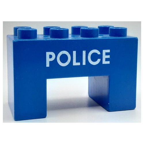 Lego Duplo Brick 2 x 4 x 2 with 2 x 2 Square Arch with 'POLICE' Print / Blue