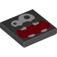 Lego Tile 2 x 2 with Fuzzy Face, Large Mouth Print / Black