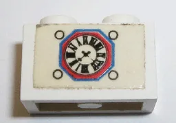 Brick 1 x 2 with Vintage Clock Pattern (Sticker) - Set 294