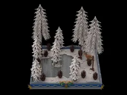 Diorama of a wintery lake in a forest