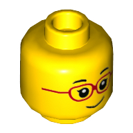 Lego Minifig Head, Eyebrows, Red Glasses, Smile Print / Yellow